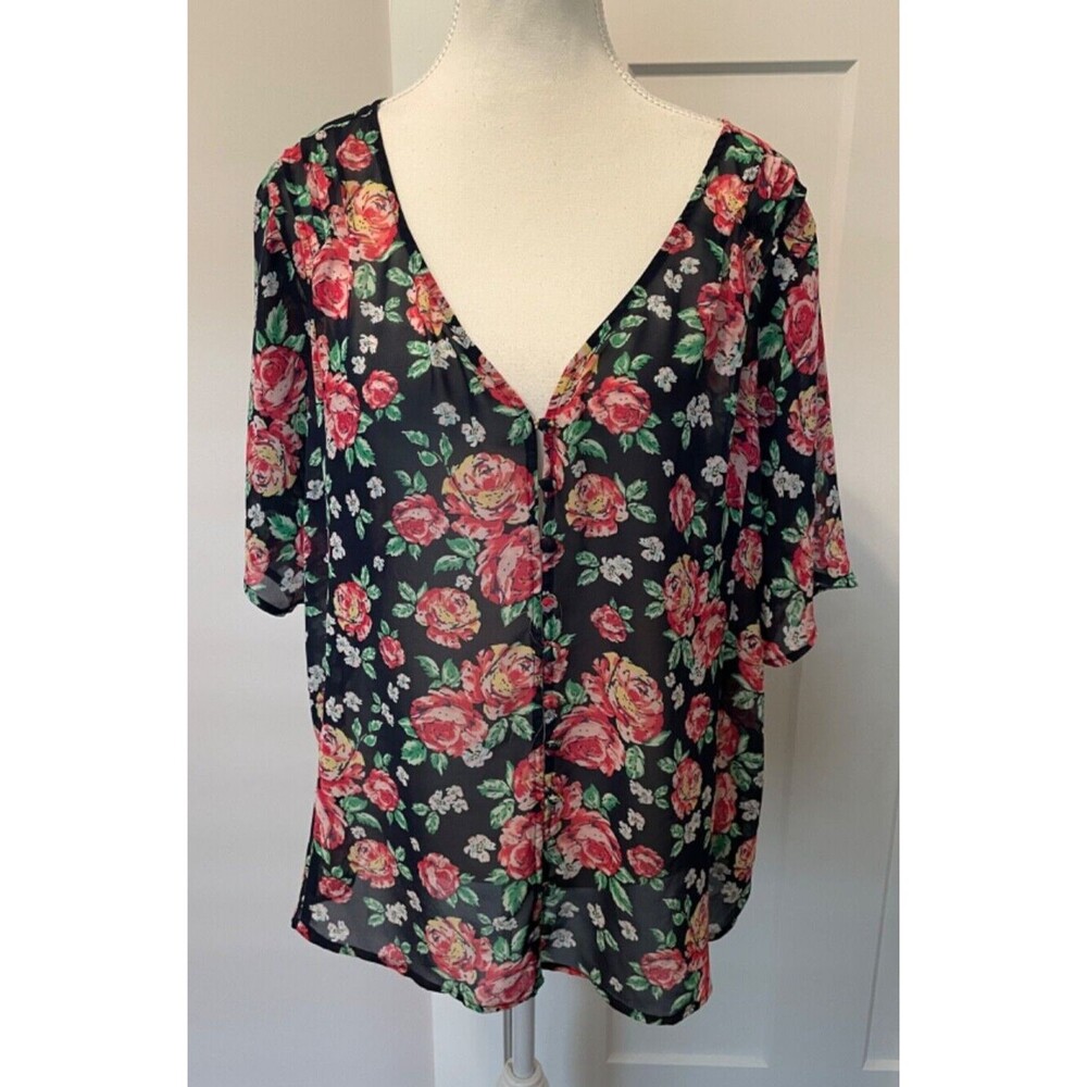 TORRID Womens TOP Short Sleeve BLUE Pink White FLORAL Boxy Size 0 (12)